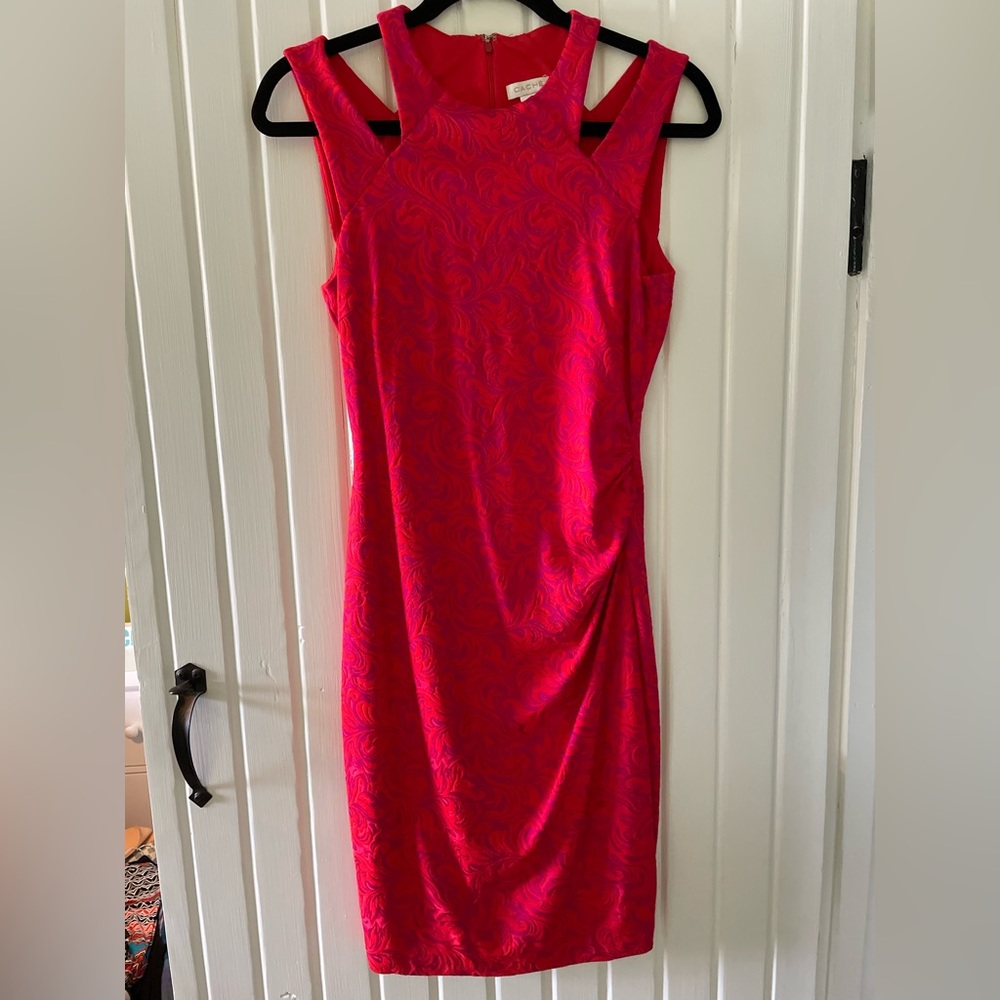 Cache beautiful dress- polyester/spandex -size 4 -rich colors- like new- lined
